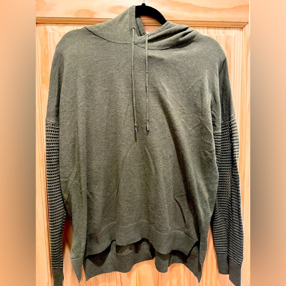 Stitches and stripes olive green open sweater